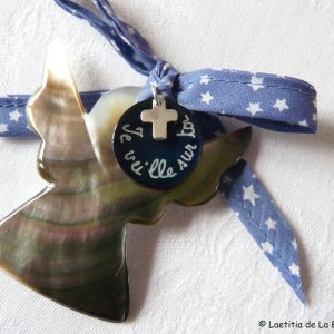 Ange personnalisé en nacre, avec mini Croix en argent massif