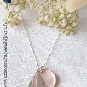 Collier colombe et médaille en nacre - en argent massif ou en plaqué or