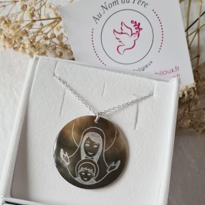 Collier médaille de Vierge à l'Enfant en nacre