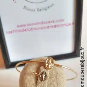 Bracelet jonc médaille miraculeuse et bague médaille miraculeuse