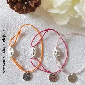 Bracelet Médaille miraculeuse sur fil élastique (plaqué or ou argent massif)