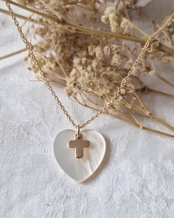 Collier Coeur et mini Croix en plaqué or 3 microns