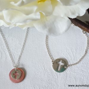 Ensemble collier Mini médaille Croix et bracelet Pastille Croix