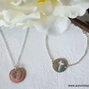 Ensemble collier Mini médaille Croix et bracelet Pastille Croix