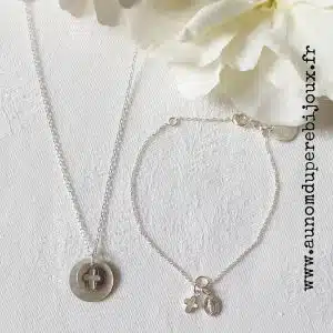 Ensemble collier mini médaille Croix et bracelet Magnificat