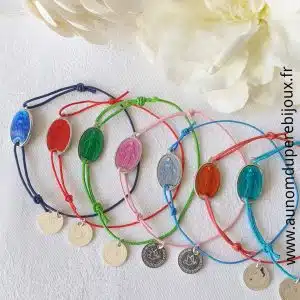 Bracelet médaille miraculeuse émaillée sur cordon fin