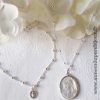 Ensemble collier médaille Sainte Vierge en nacre sertie et bracelet mini médaille miraculeuse (en argent 925)