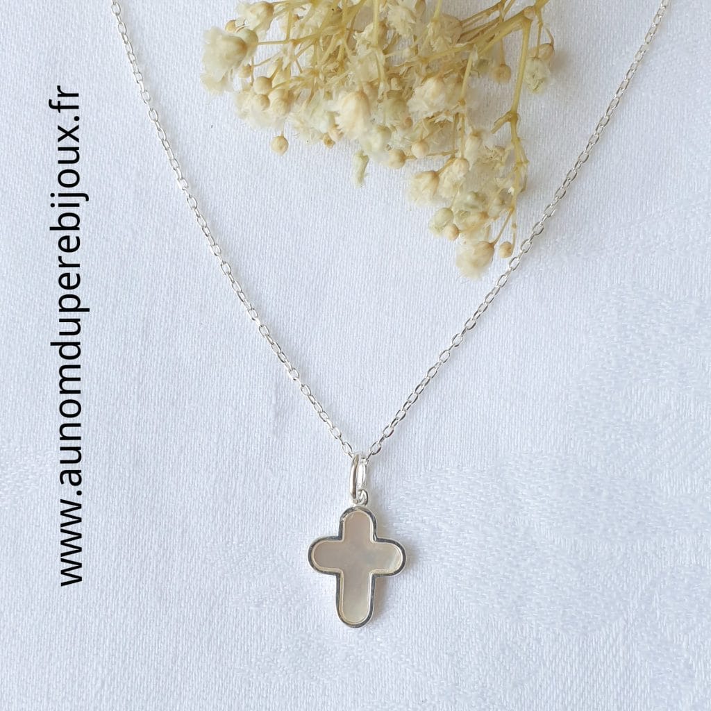 SUPERBE CROIX PECTORALE - Crucifix ancien - nacre et argent massif EUR