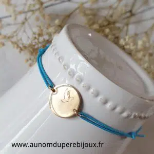 Bracelet médaille plate de la Colombe, à personnaliser - argent ou plaqué or