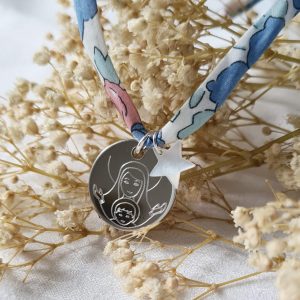 Collier Vierge à l'Enfant sur ruban Liberty