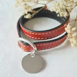 Bracelet-Grain-de-Cafe-double-tour-sur-cuir-orange-avec-medaille-en-acier-inoxydable