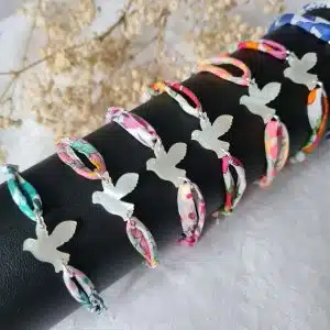 Bracelet colombe en nacre sur cordon Liberty