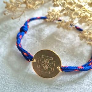 Bracelet médaille plate en acier inoxydable avec Croix SUF (sur cordon paracorde bleu marine et rouge)