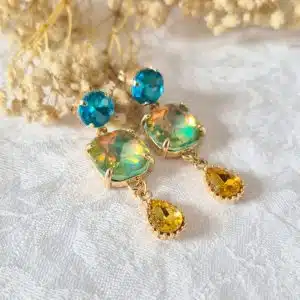 Boucles d'Oreilles Les Elégantes Kate (turquoise, vert d'eau et jaune d'or)