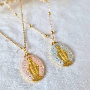 Collier Médaille Miraculeuse Fleurie - Au Nom du Père Bijoux ♥ Croix d'enfants