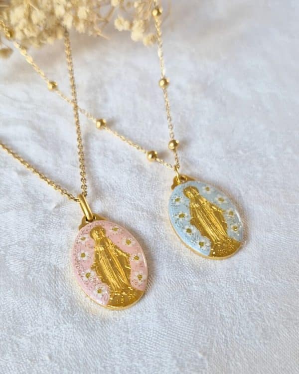 Collier Médaille Miraculeuse Fleurie - Au Nom du Père Bijoux ♥ Croix d'enfants