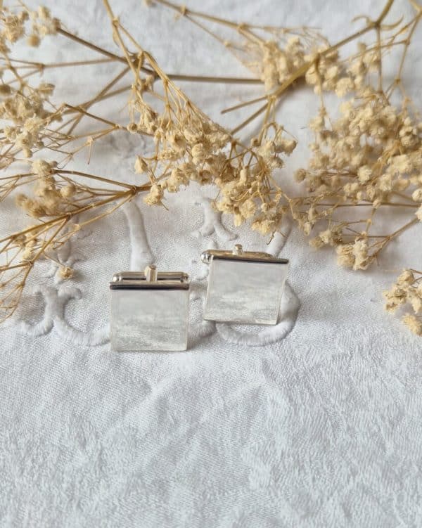Boutons de manchette carrés en argent massif
