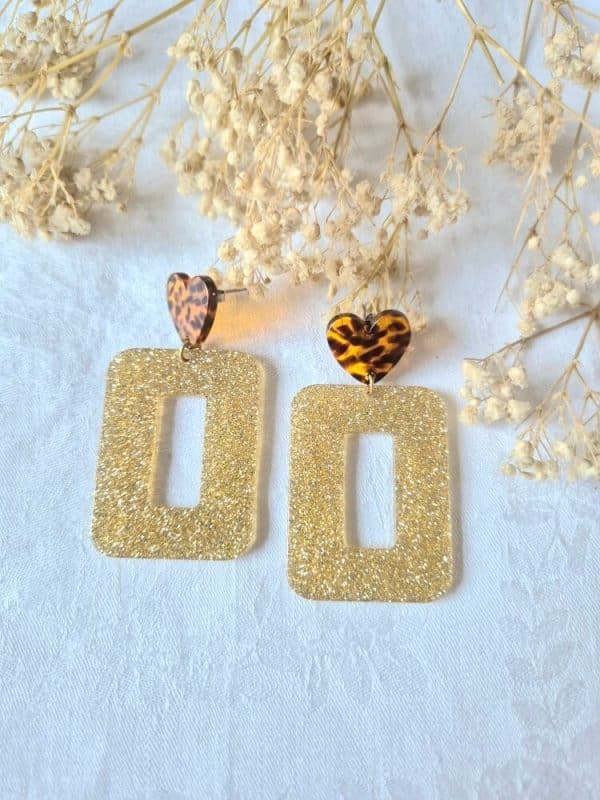 Boucles d'oreilles Roxane doré (attaches coeur léopard)