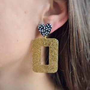Boucles d'oreilles Roxane doré (attaches coeur noir à pois blancs)