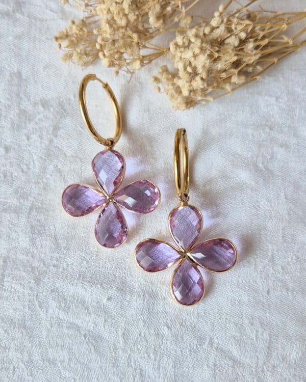Boucles d'oreilles créoles Trèfle (lilas)
