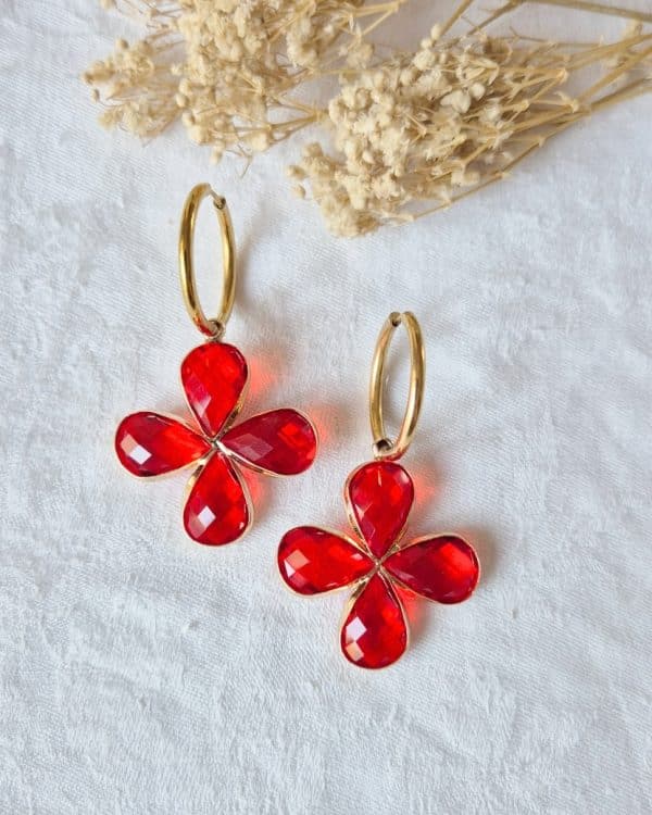 Boucles d'oreilles créoles Trèfle (rouge)