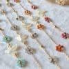 Bracelet Colombe en nacre fleurie (amazonite, labradonite, quartz rutile, cornaline, rhodochrosite)